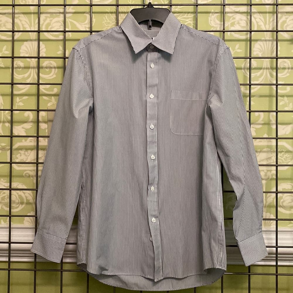 Gray and white striped long sleeve button down shirt - Thumbnail 3