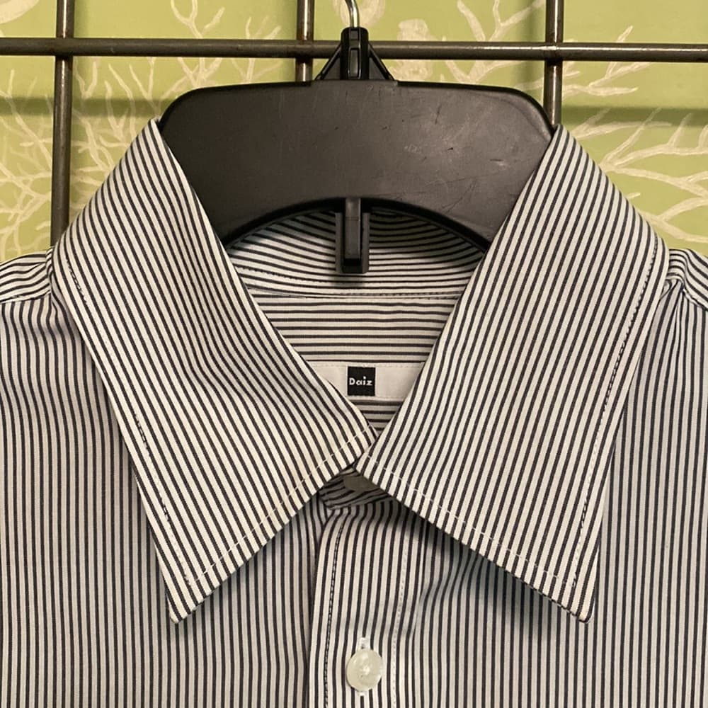 Gray and white striped long sleeve button down shirt - Thumbnail 2