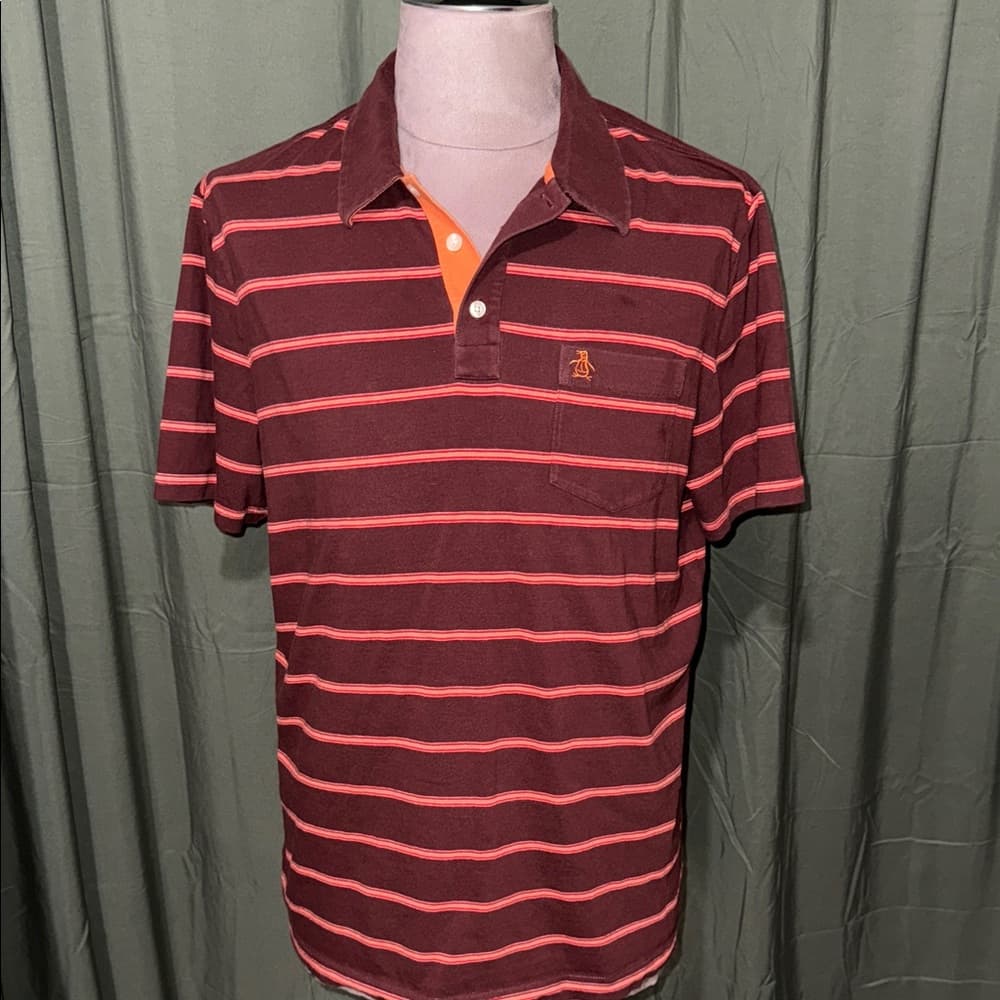 Original Penguin Men's Polo Shirt - Red and Orange Stripes - Thumbnail 3