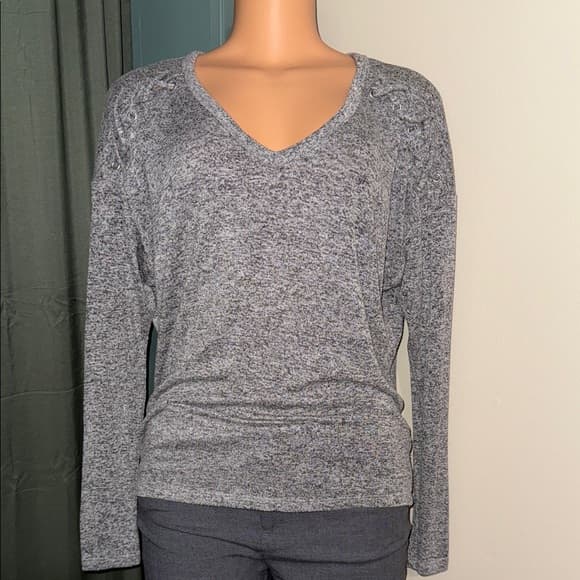 Express Heather Gray V-Neck Sweatshirt - Thumbnail 4
