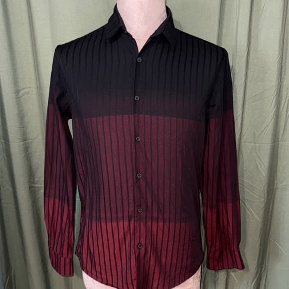Alfani Black and Red Gradient Striped Shirt - Thumbnail 3