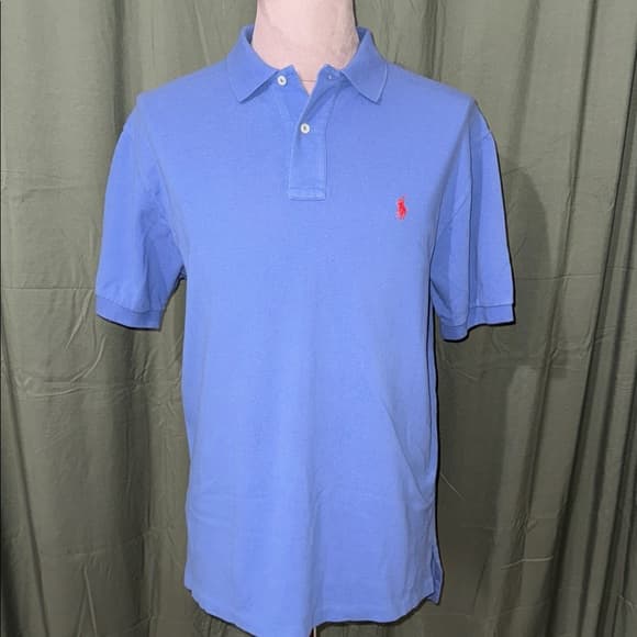 Polo by Ralph Lauren Men's Sky Blue Polo Shirt with Red Logo - Thumbnail 4