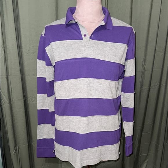 Classic Purple and Gray Striped Long Sleeve Shirt - Thumbnail 3