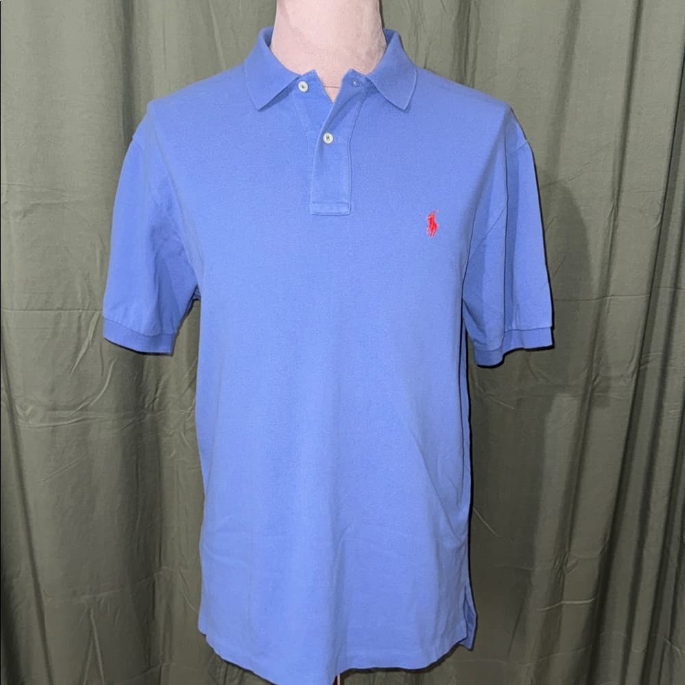 Polo by Ralph Lauren Men's Sky Blue Polo Shirt with Red Logo - Thumbnail 3