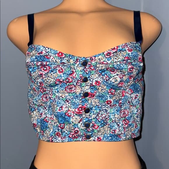 I Love H81 Floral Print Button-Up Crop Top - Size Large - Thumbnail 5