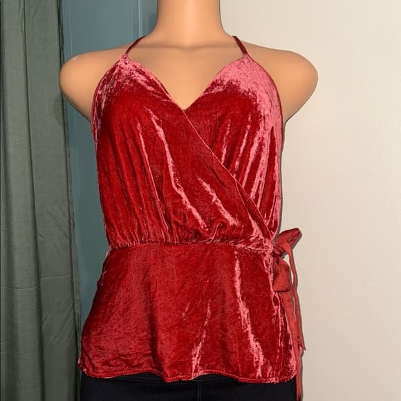 Elegant Burnt Orange Velvet Wrap Top - Thumbnail 6