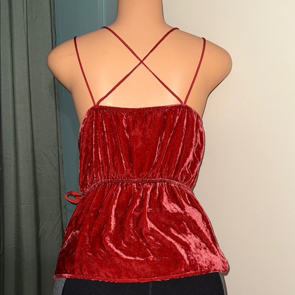 Elegant Burnt Orange Velvet Wrap Top - Thumbnail 3