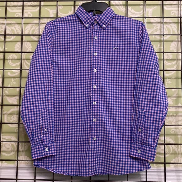 Boys large pink & blue checkered button down - Thumbnail 4