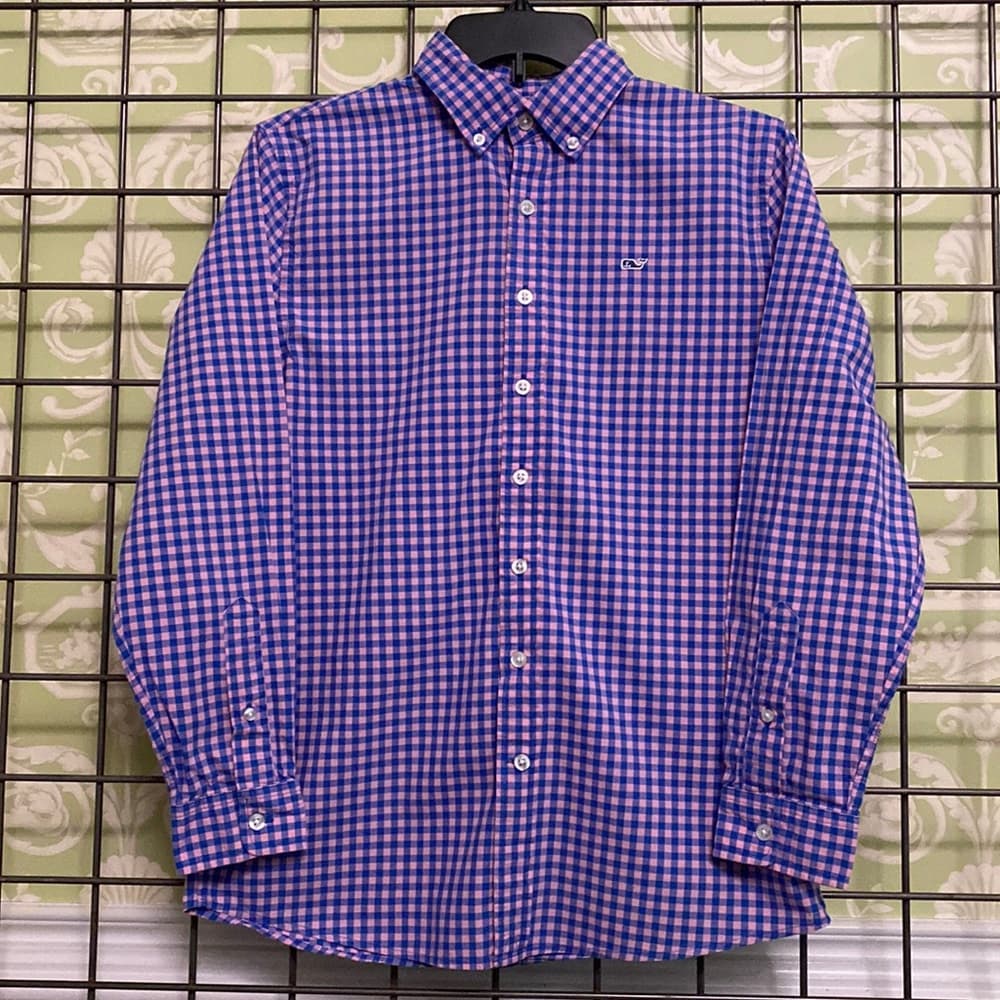 Boys large pink & blue checkered button down - Thumbnail 3