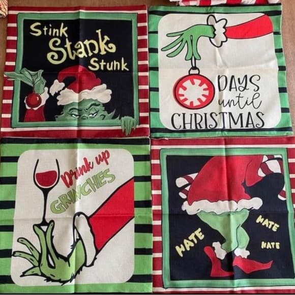 Festive Grinch Holiday Pillow Covers Set - Thumbnail 3