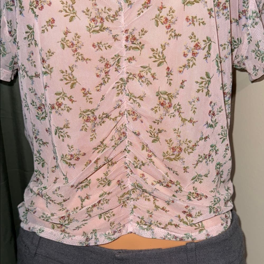 Light Pink Sheer Floral Blush Women's Blouse - Thumbnail 2