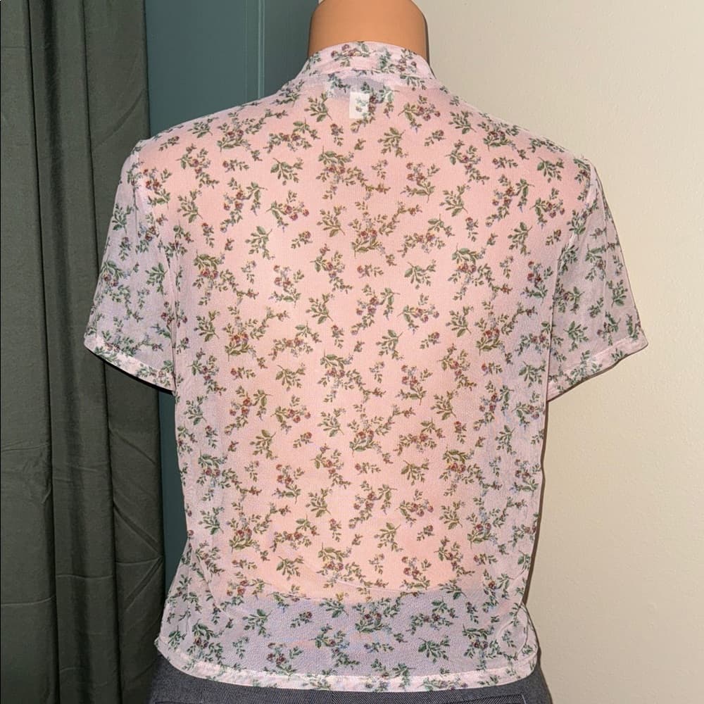 Light Pink Sheer Floral Blush Women's Blouse - Thumbnail 3