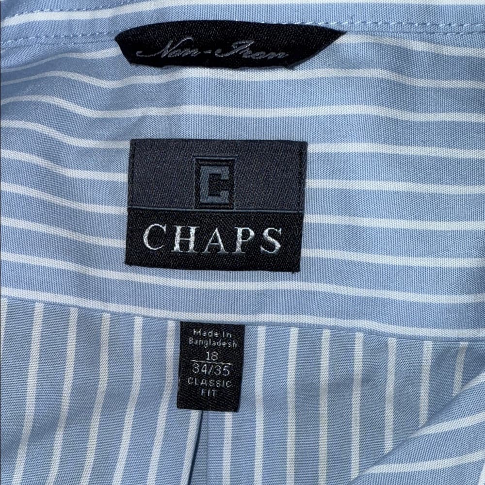Chaps Light Blue Striped Dress Shirt with White Collar - Thumbnail 2