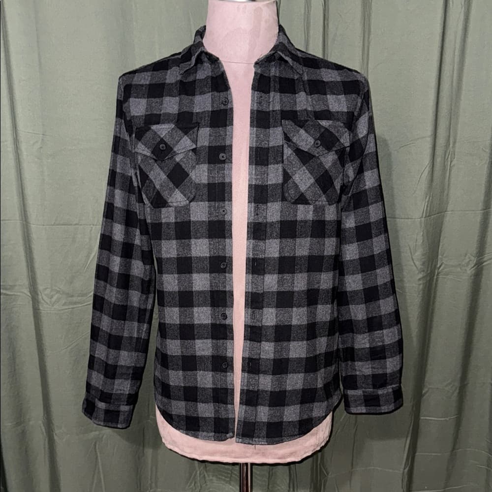 Carbon Men's Black and Gray Plaid Shirt Jacket - Thumbnail 2