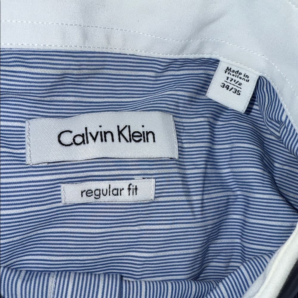 Calvin Klein Light Blue Striped Dress Shirt with White Collar - Thumbnail 2