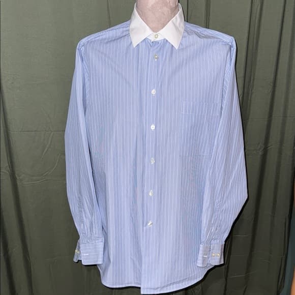 Calvin Klein Light Blue Striped Dress Shirt with White Collar - Thumbnail 4
