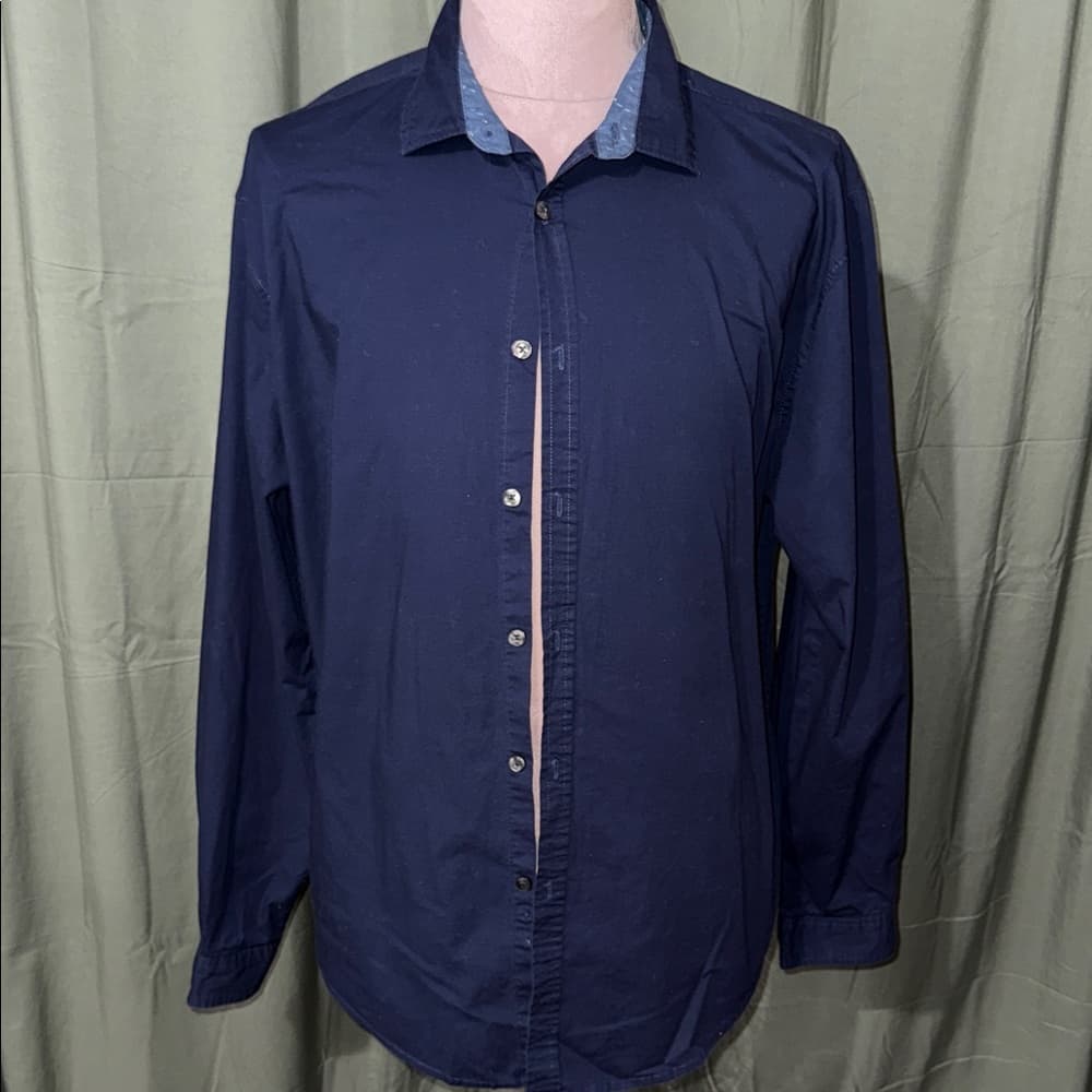 Men's Navy Blue Button Down Shirt - Thumbnail 4