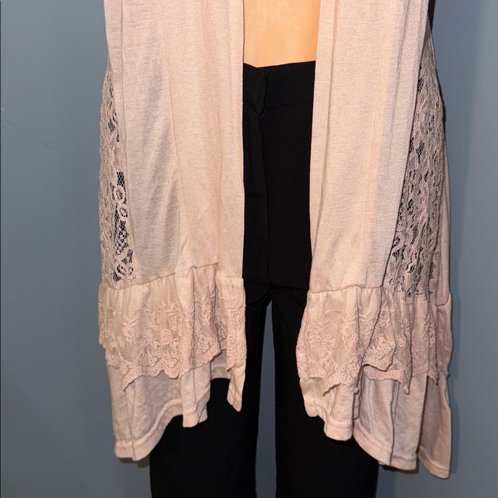 Fourteen and 9th Sleeveless Cardigan With Lace Accents - Size Large - Thumbnail 2