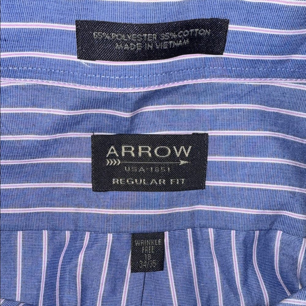 Arrow Men's Blue with Pink & White Stripes Button-Down Shirt - Thumbnail 3