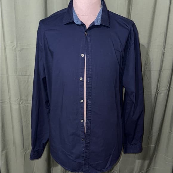 Men's Navy Blue Button Down Shirt - Thumbnail 5