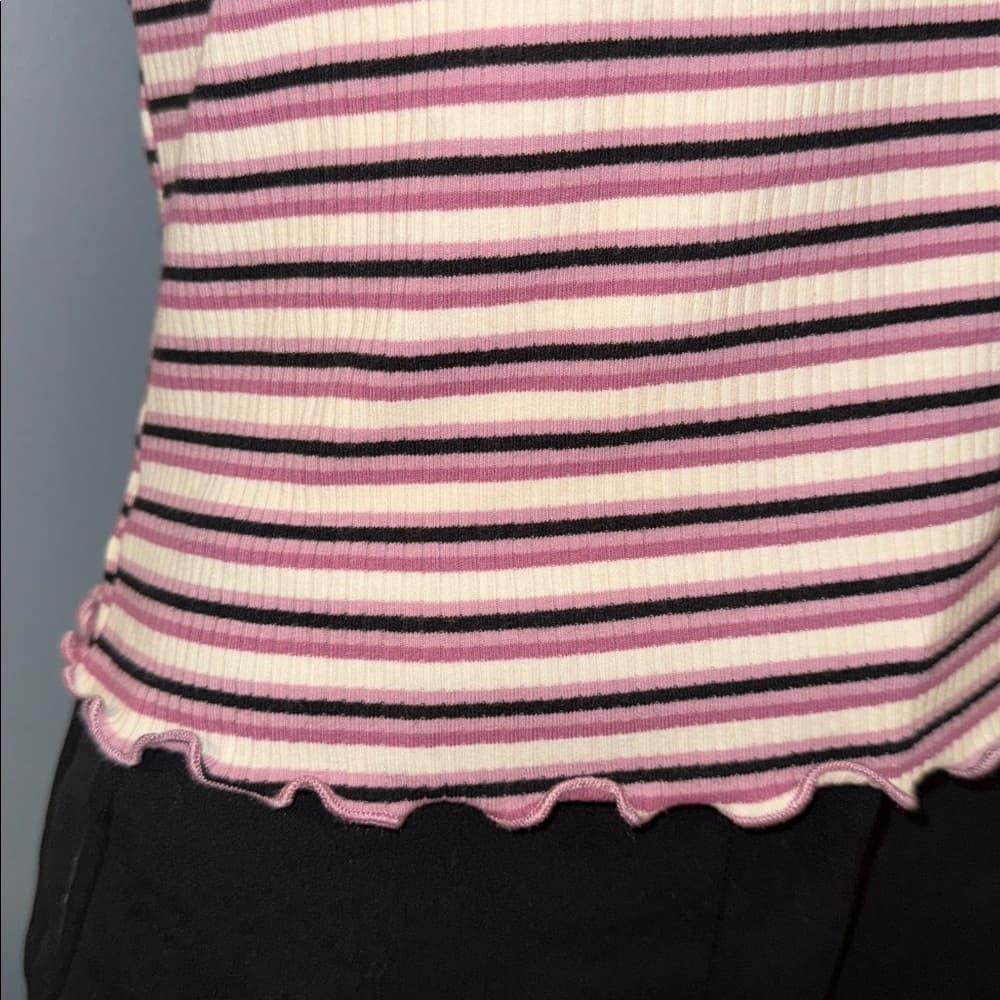 Trendy Striped Ruffle-Trim Tee, Size Medium - Thumbnail 3