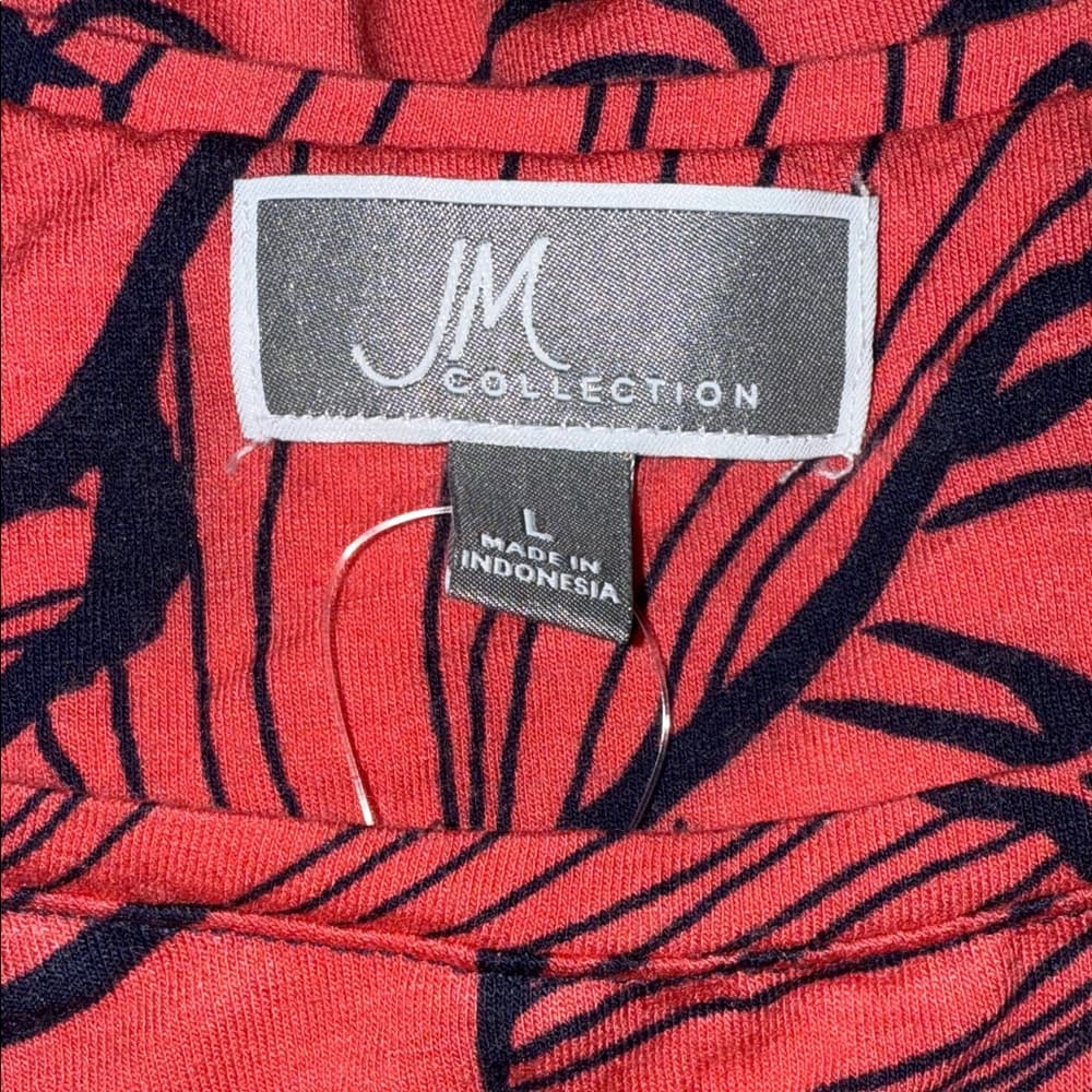 JM Collection Coral and Black Floral Blouse - Thumbnail 2