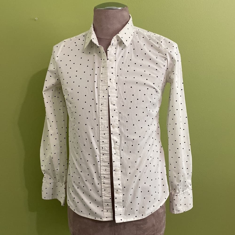 Women’s long sleeve polka dot button down shirt - Thumbnail 2