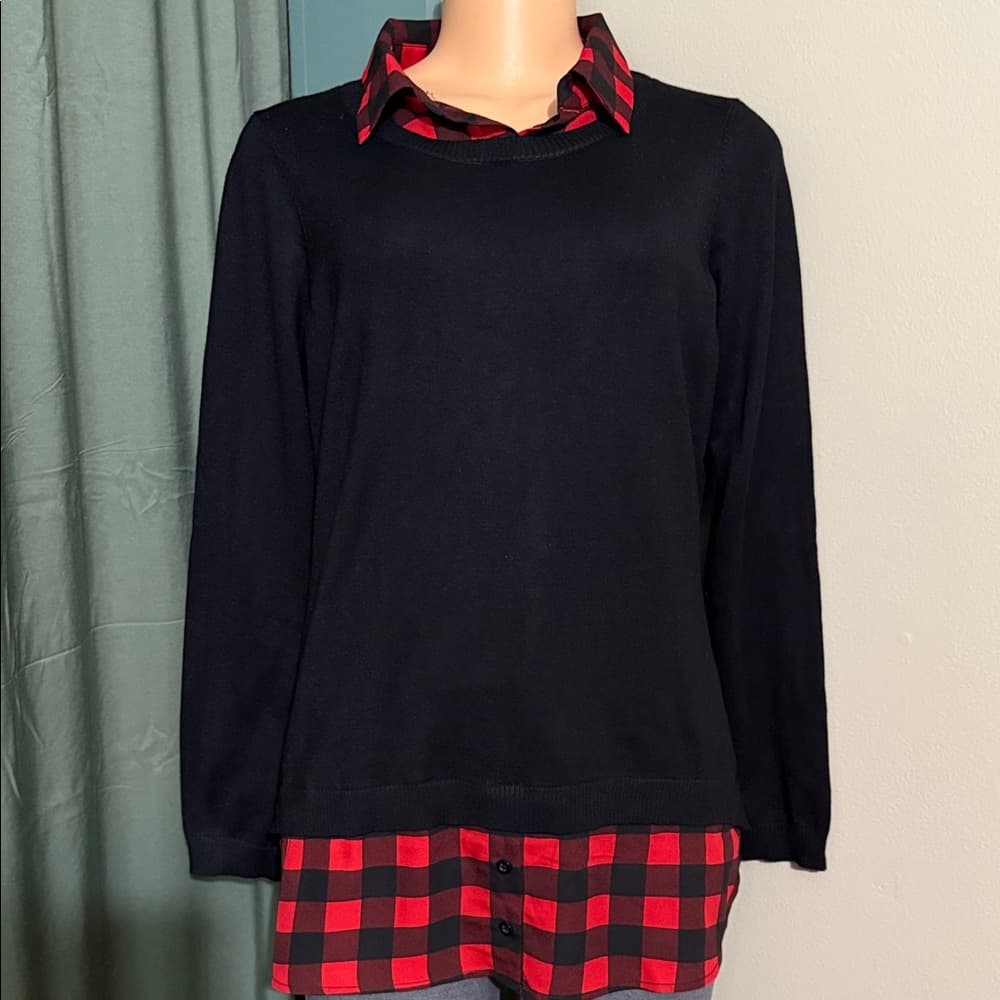 Adrianna Papell Black and Red Layered Sweatshirt - Thumbnail 3