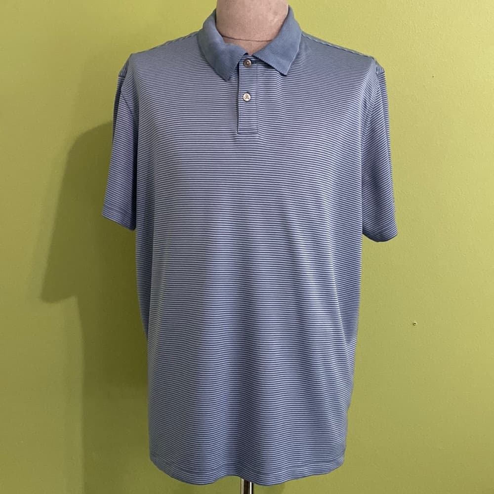 Men’s blue striped polo shirt - Thumbnail 2