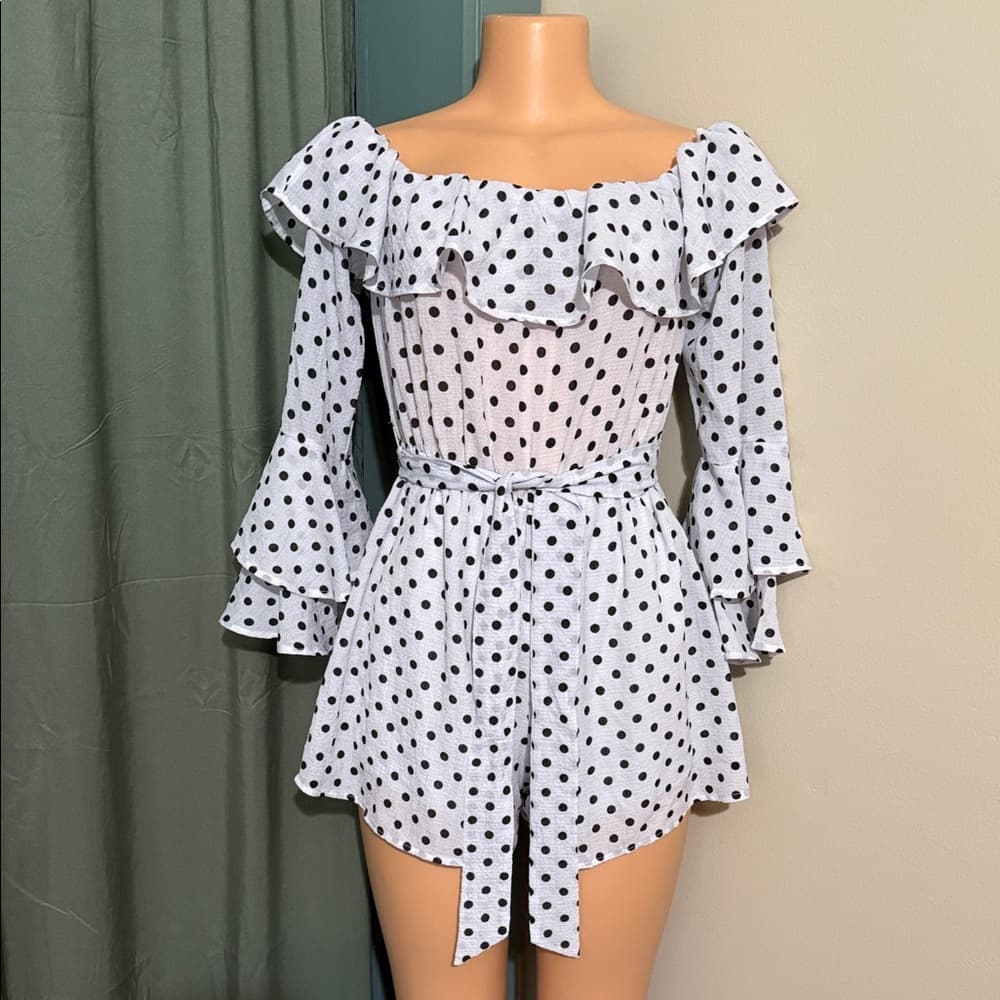 FavLux Off-Shoulder Polka Dot Romper - Size M - Thumbnail 3