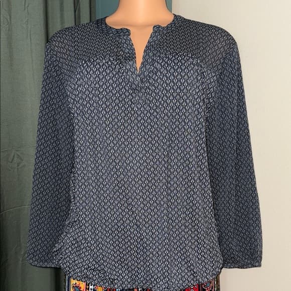 LOFT Navy and White Patterned Blouse - Thumbnail 6