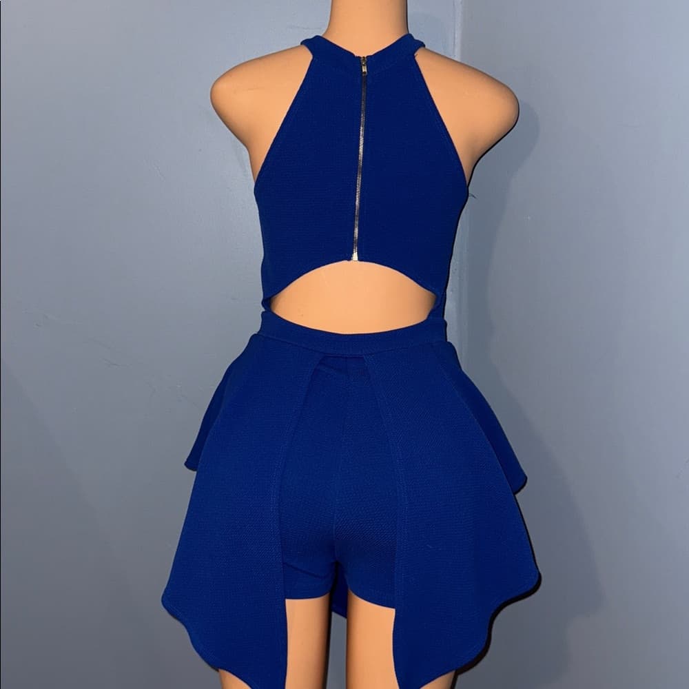 Stylish Halter-Neck Royal Blue Romper - Size Medium - Thumbnail 3