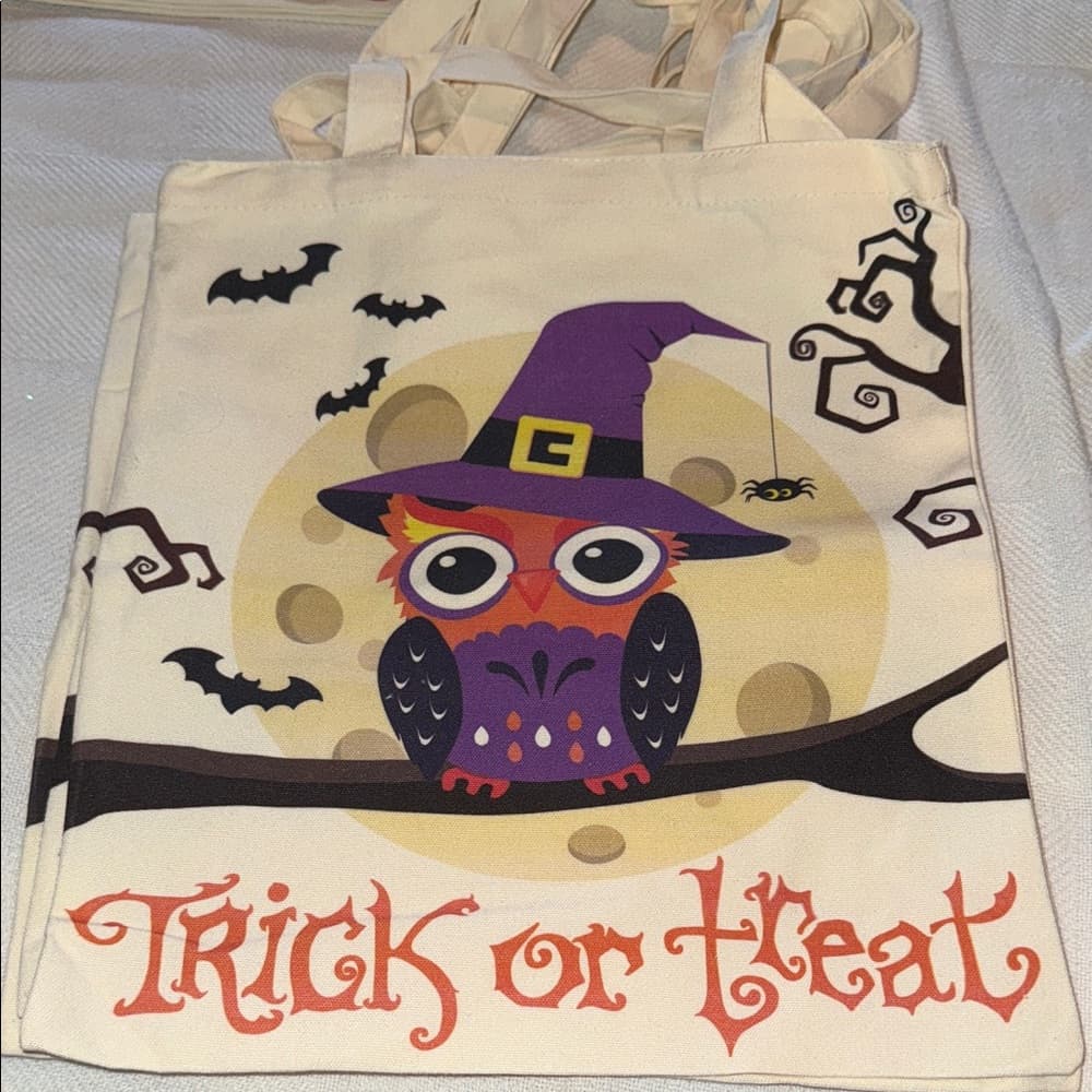 Canvas Halloween Owl Trick or Treat Tote Bag - Thumbnail 2