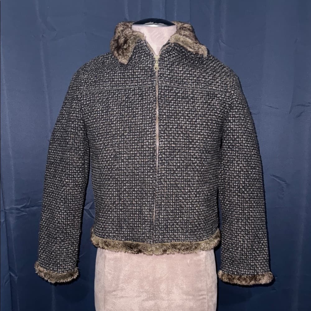 Women's Gray Tweed Jacket with Faux Fur Trim - Thumbnail 11