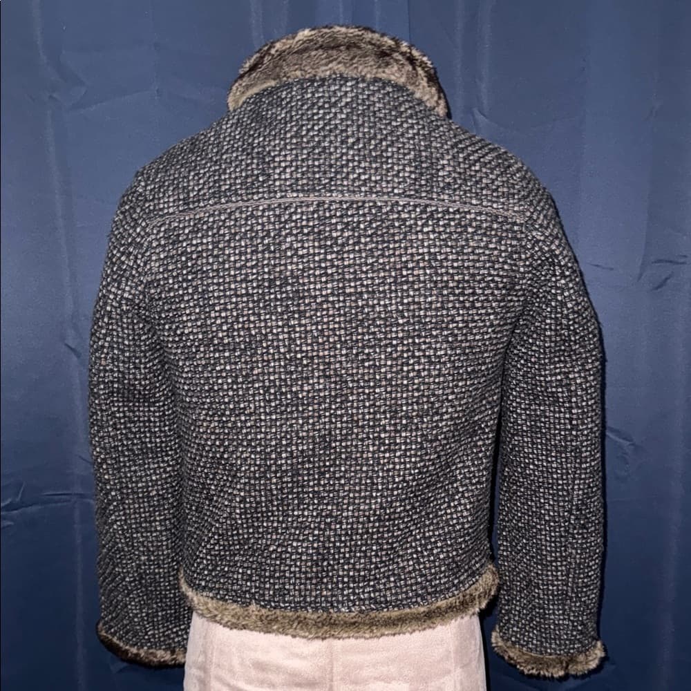 Women's Gray Tweed Jacket with Faux Fur Trim - Thumbnail 5