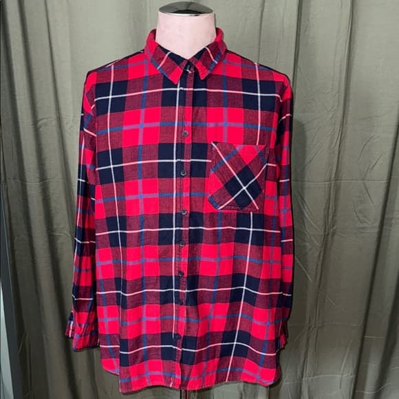 beachlunchlounge Red and Blue Plaid Button-Down Shirt - Thumbnail 4