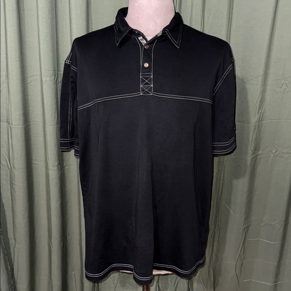 Bugatchi Black Polo with Contrast Stitching - Thumbnail 8