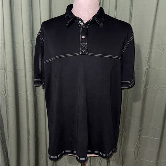 Bugatchi Black Polo with Contrast Stitching - Thumbnail 9