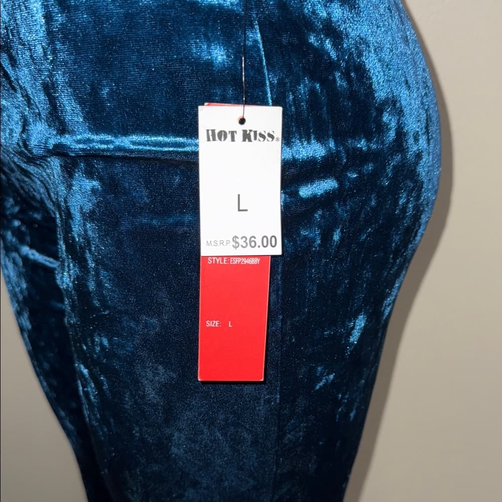 Hot Kiss Blue Velvet Flare Pants - Thumbnail 3