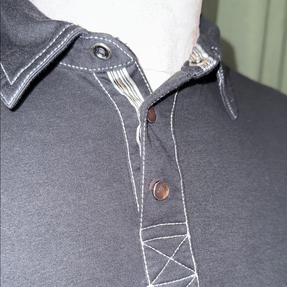 Bugatchi Black Polo with Contrast Stitching - Thumbnail 2