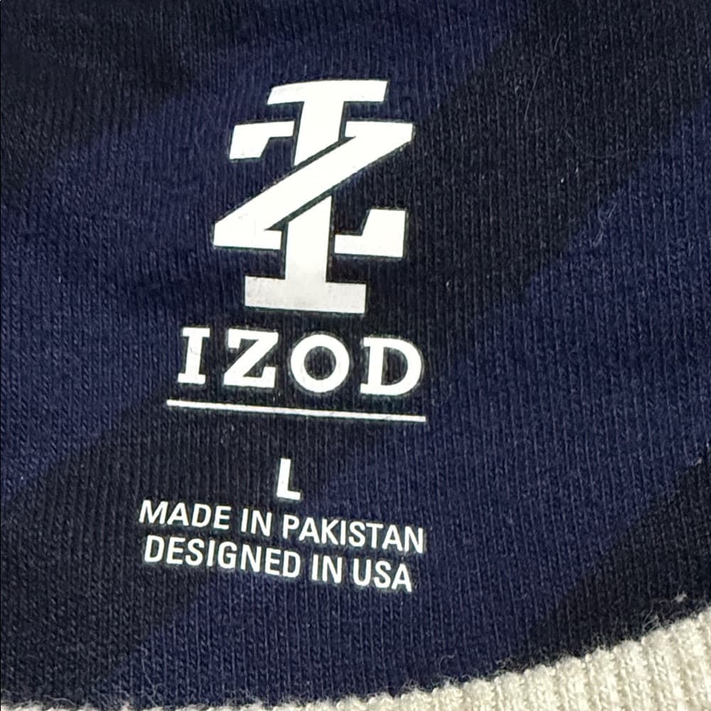 Izod Men's Cream Sweater with Navy and Burgundy Stripes - Thumbnail 5