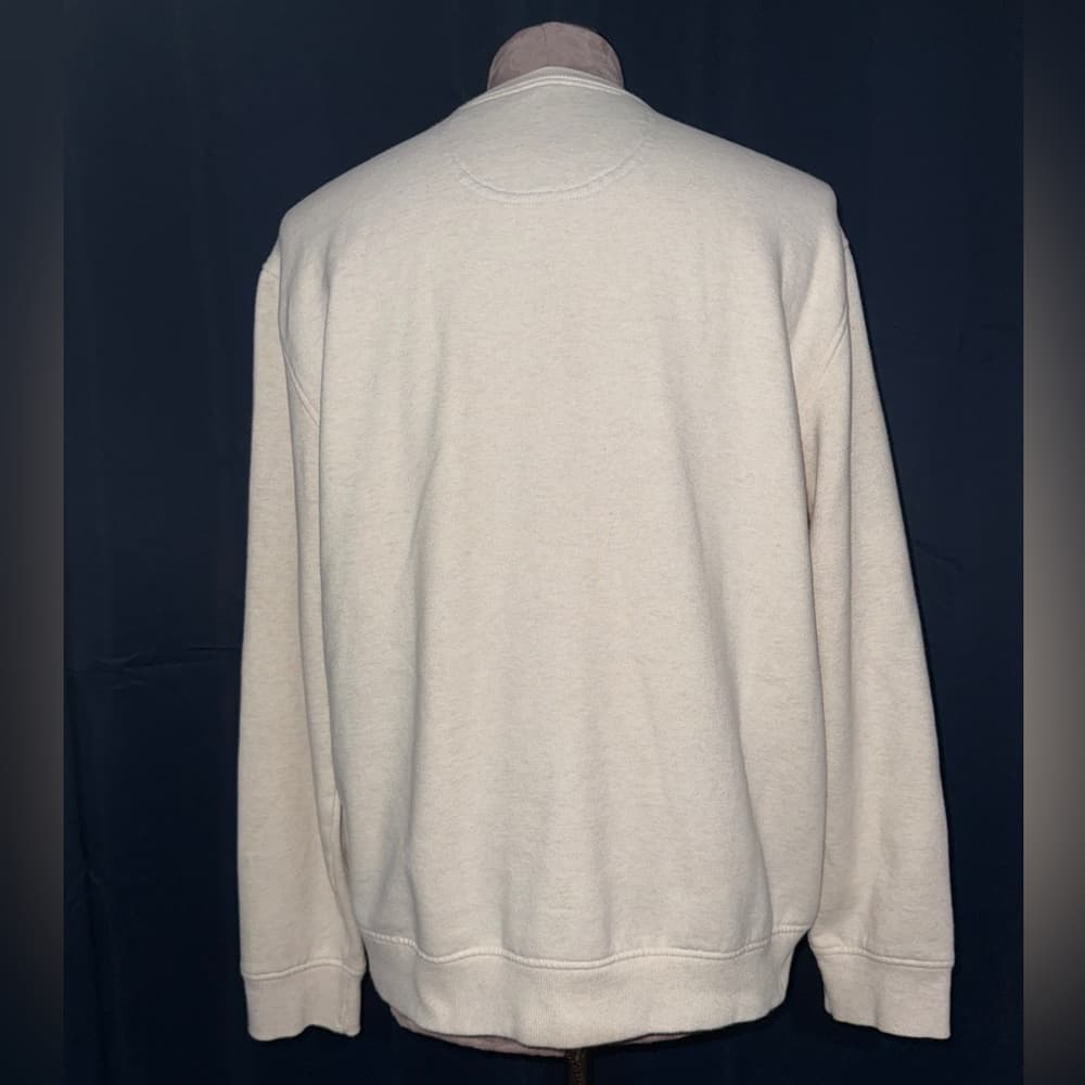 Izod Men's Cream Sweater with Navy and Burgundy Stripes - Thumbnail 2