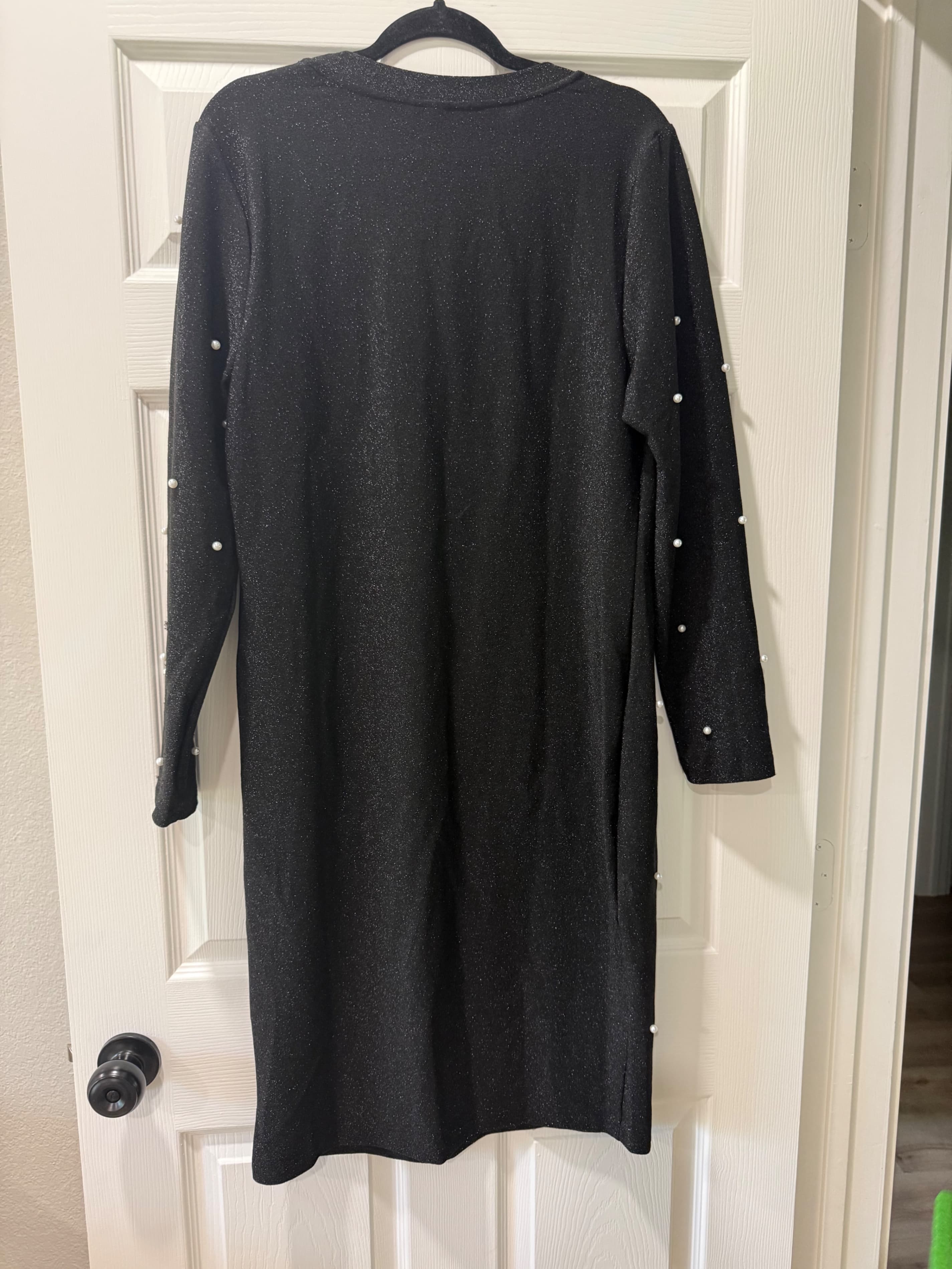 SHEIN Women's Black Long Sleeve Dress with Pearl Accents 1XL - Thumbnail 2