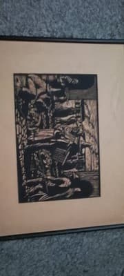 Prescott Chaplin Woodcut Print 'The Market Place' Framed Figures Market Art - Thumbnail 2