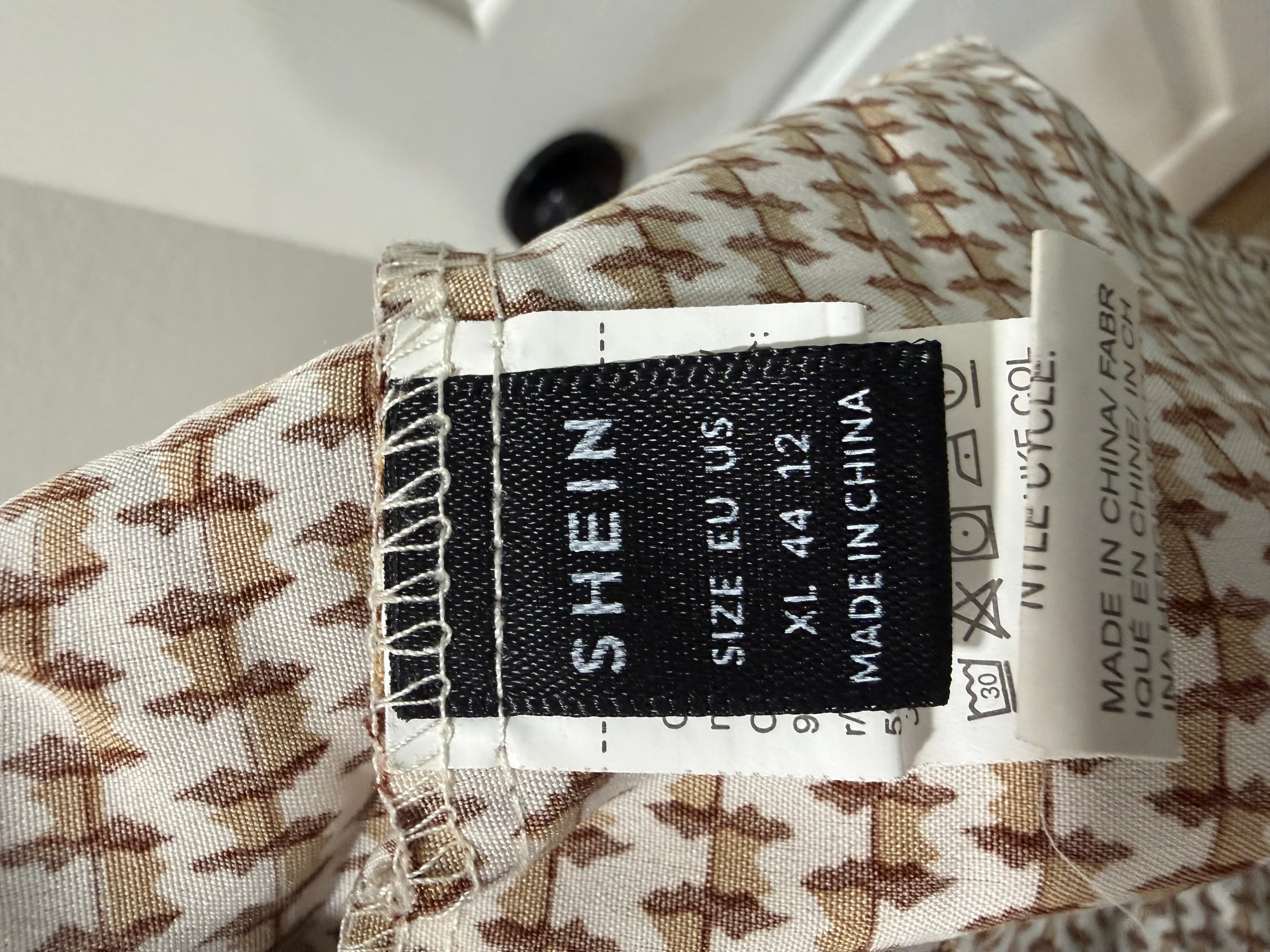 SHEIN Brown Houndstooth Long Sleeve Dress with Ruffle Hem XL - Thumbnail 4