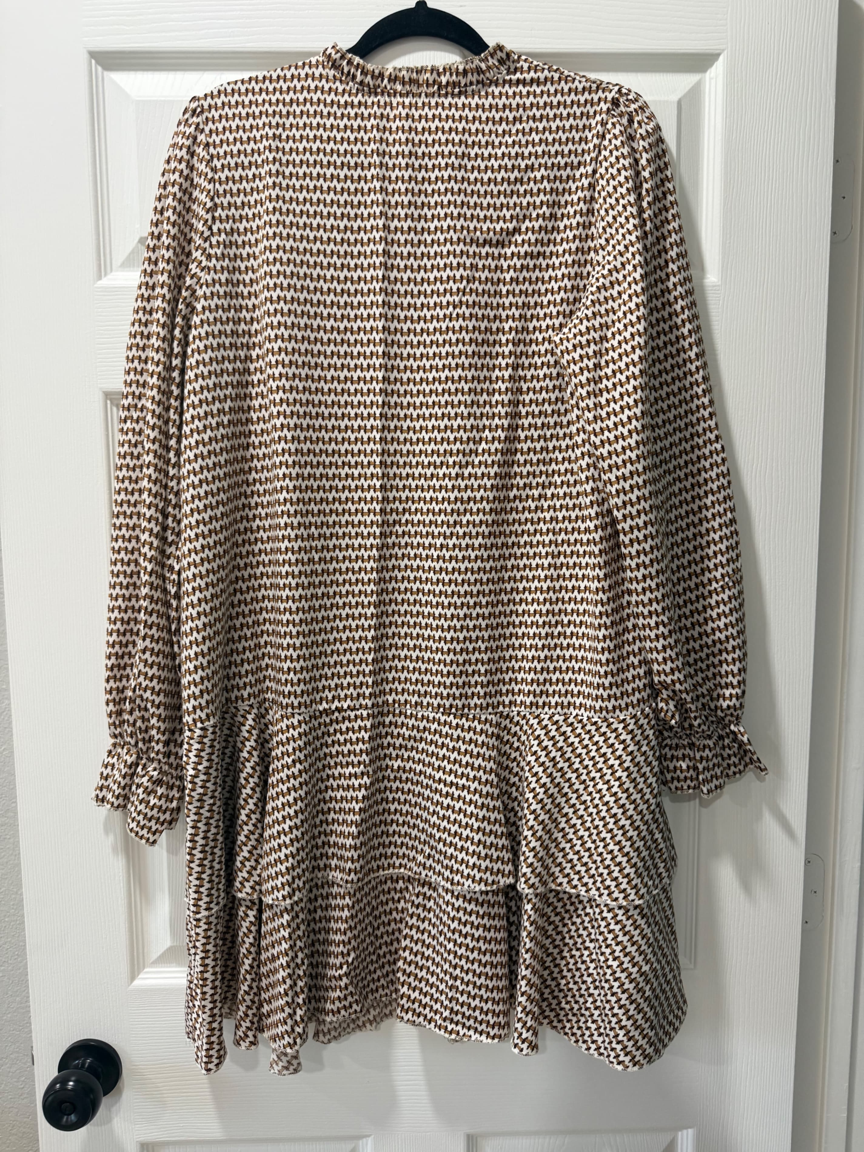 SHEIN Brown Houndstooth Long Sleeve Dress with Ruffle Hem XL - Thumbnail 3