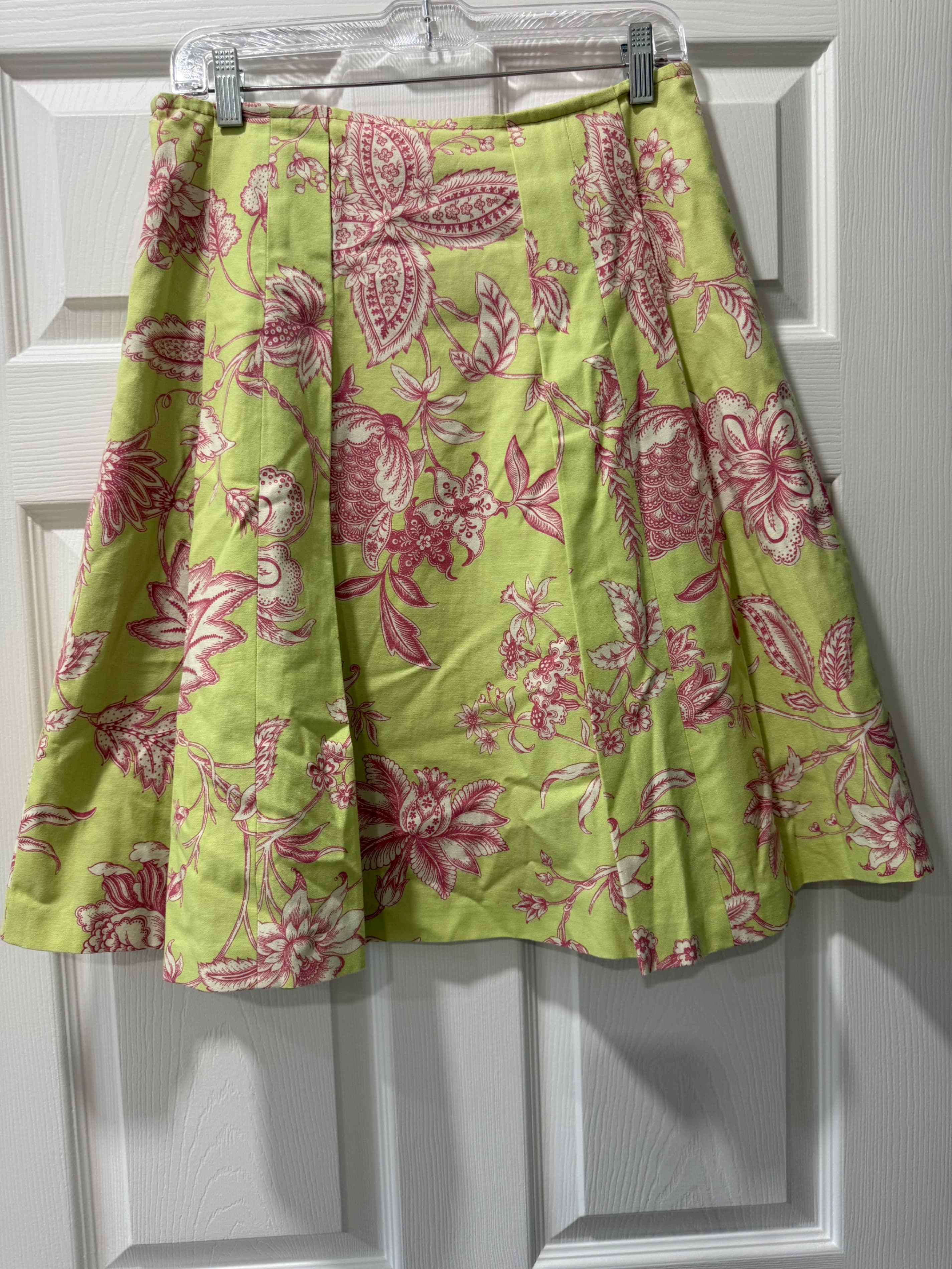 3 Sisters Floral A-Line Skirt Green Pink Print - Thumbnail 2