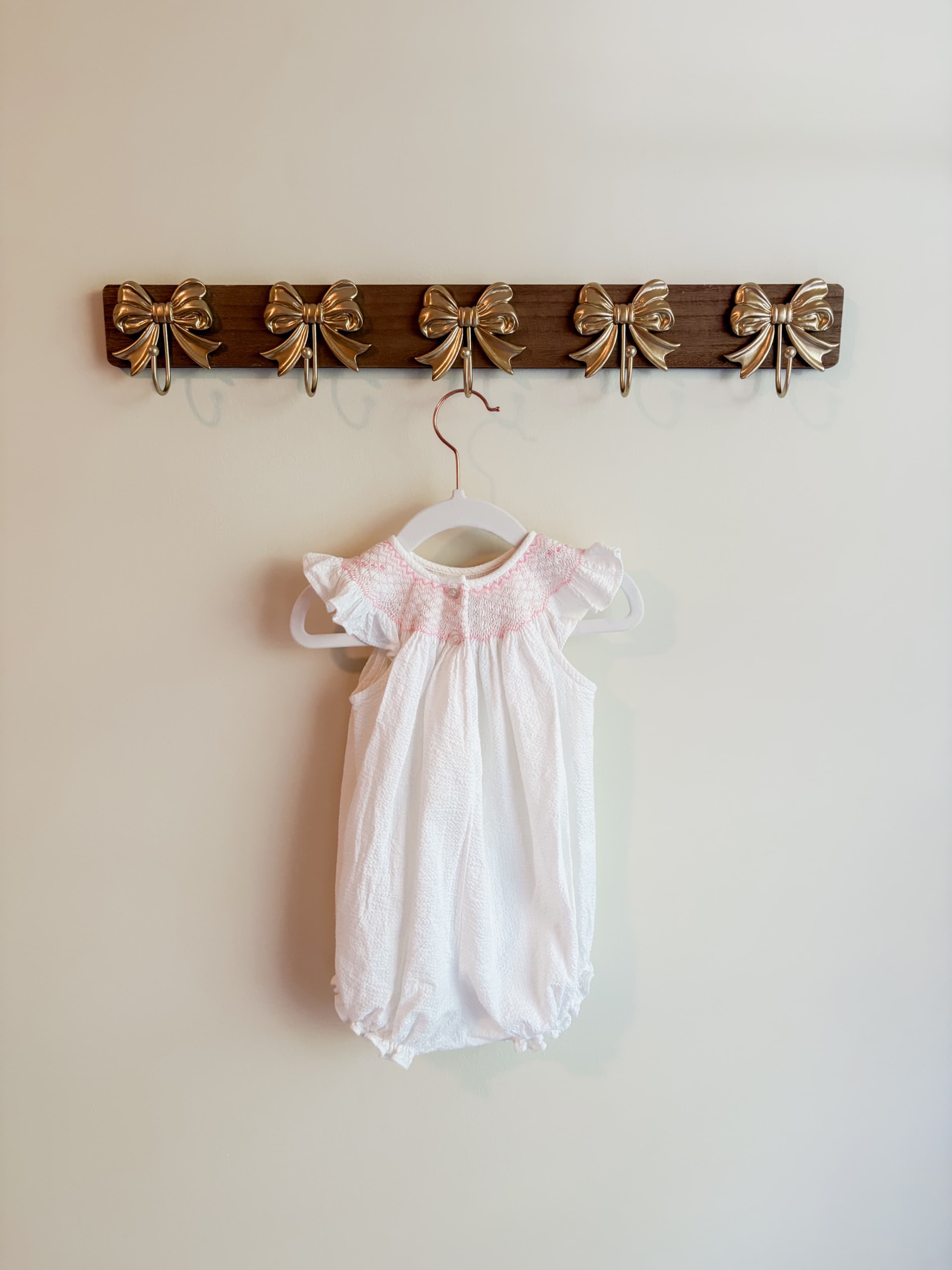 The Bailey Boys size 9 months girl White Romper with Pink Smocking Detail - Thumbnail 2