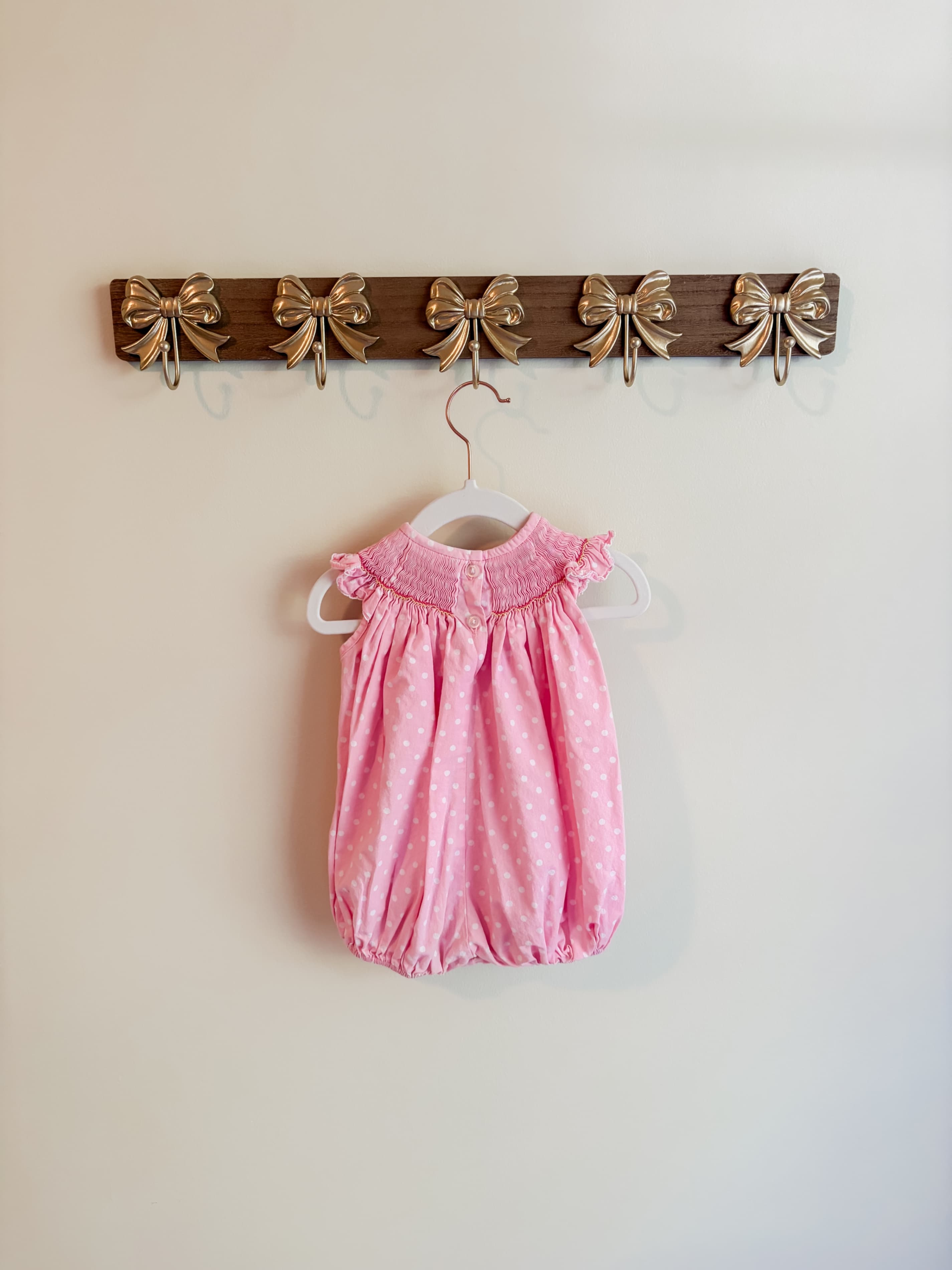 Banana Split Size 12 months girls Pink Polka Dot Baby Romper with Smocking - Thumbnail 2