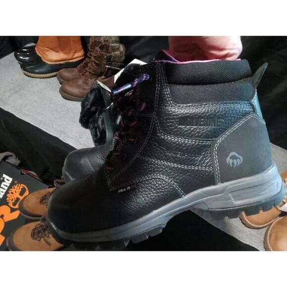 Wolverine Black Leather Work Boots - Thumbnail 2